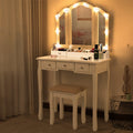 White Makeup Vanity Desk with Mirror and Chair B312395