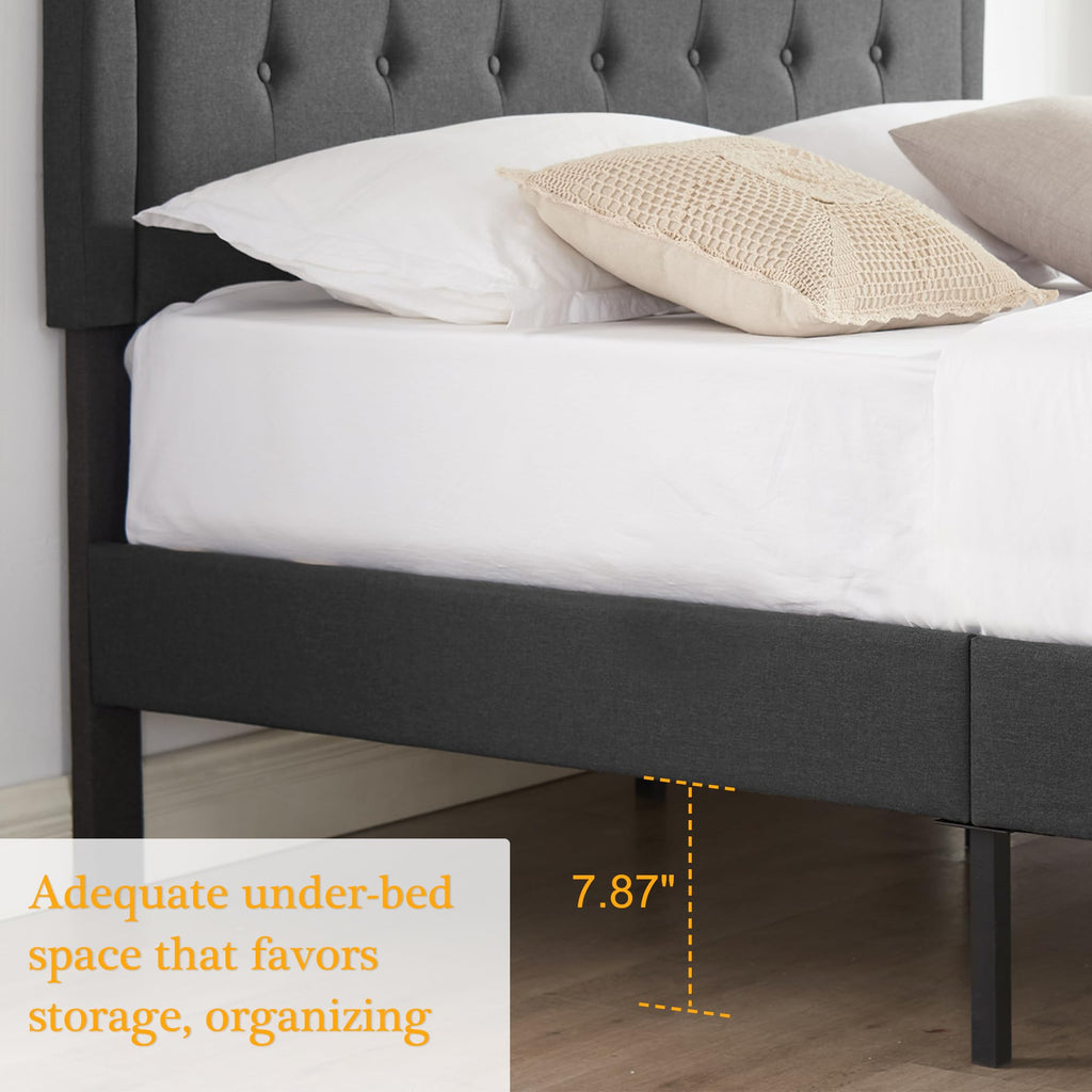 Queen Size Fabric Upholstered Platform Bed Frame with Wooden Slats P809