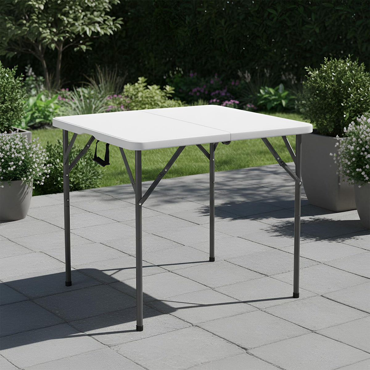 White Plastic Folding Card Table with Carrying Handle I929