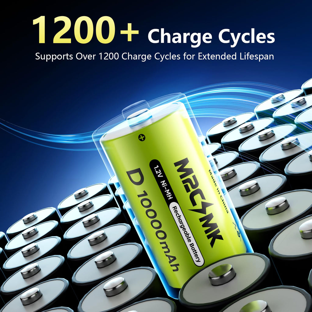 4 Pack 10000mAh Rechargeable NiMH D Cell Batteries with Charger M147382