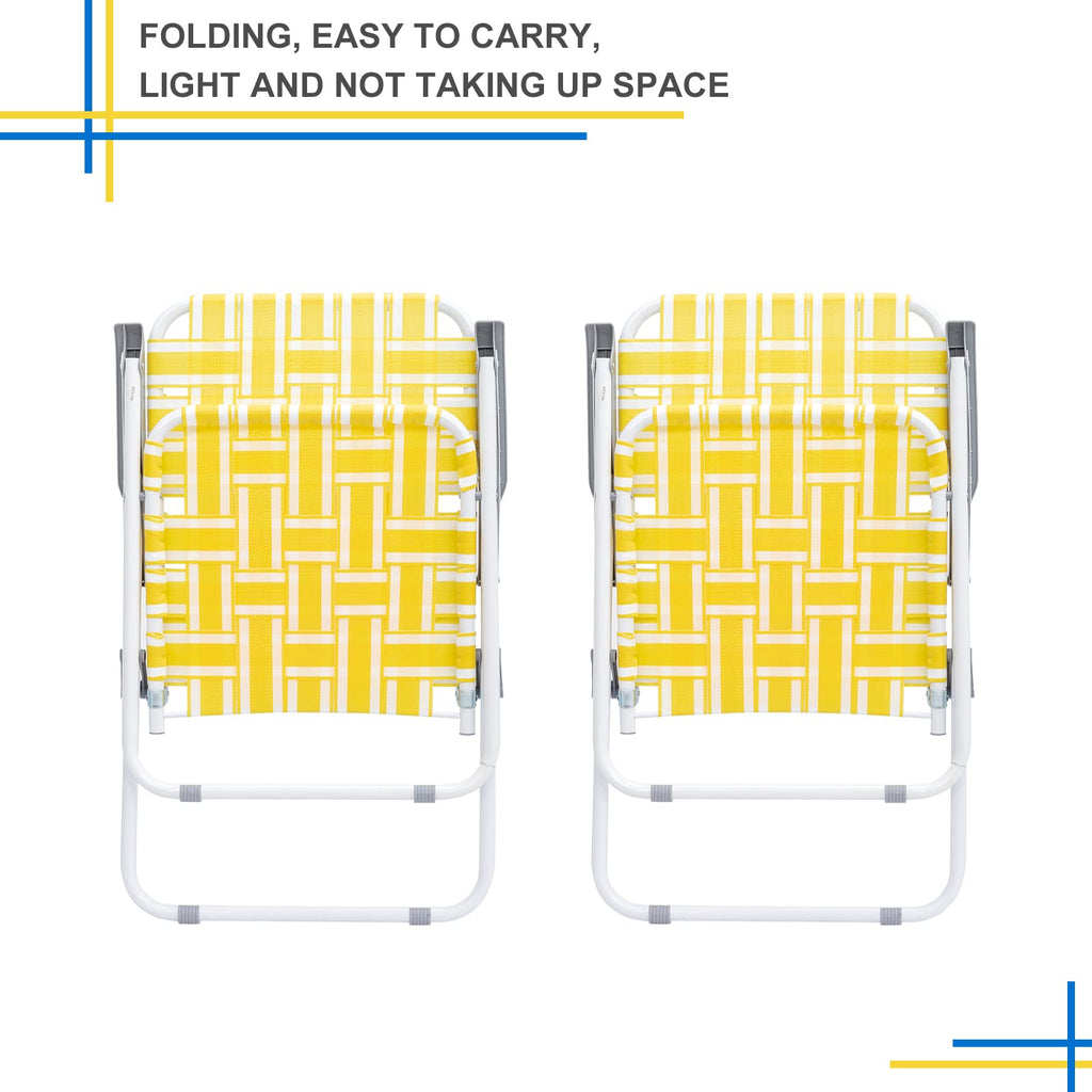 Yellow Striped Webbed Lawn Chairs Set of 2 D4714