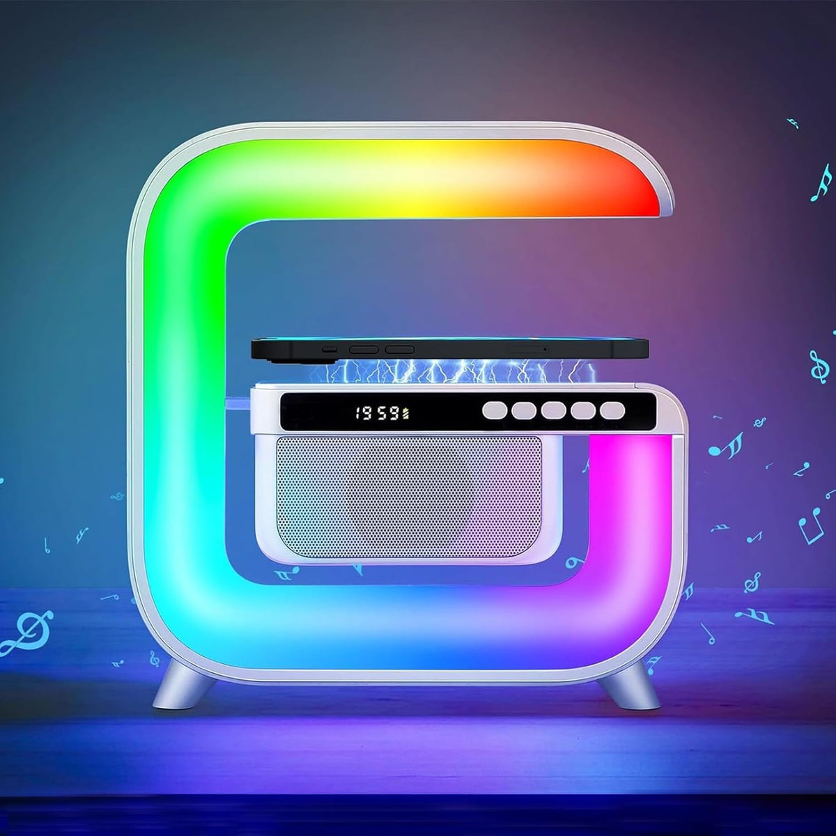Table Lamp with Bluetooth Speaker, Wireless Charger, Alarm Clock M262