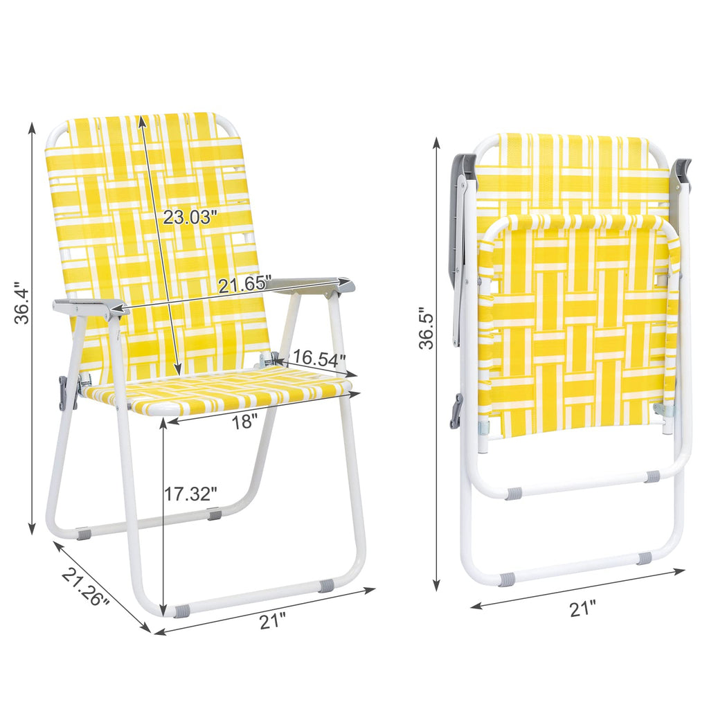 Yellow Striped Webbed Lawn Chairs Set of 2 D4714
