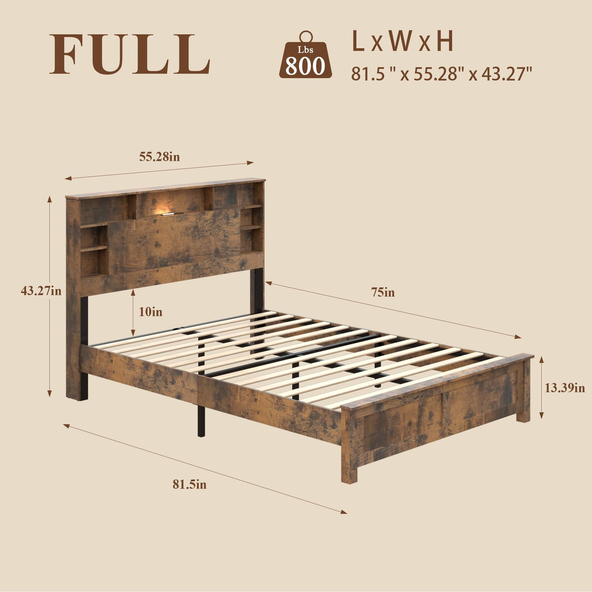 Full Size Storage Headboard Charging Station LED Platform Bed Frame D948936