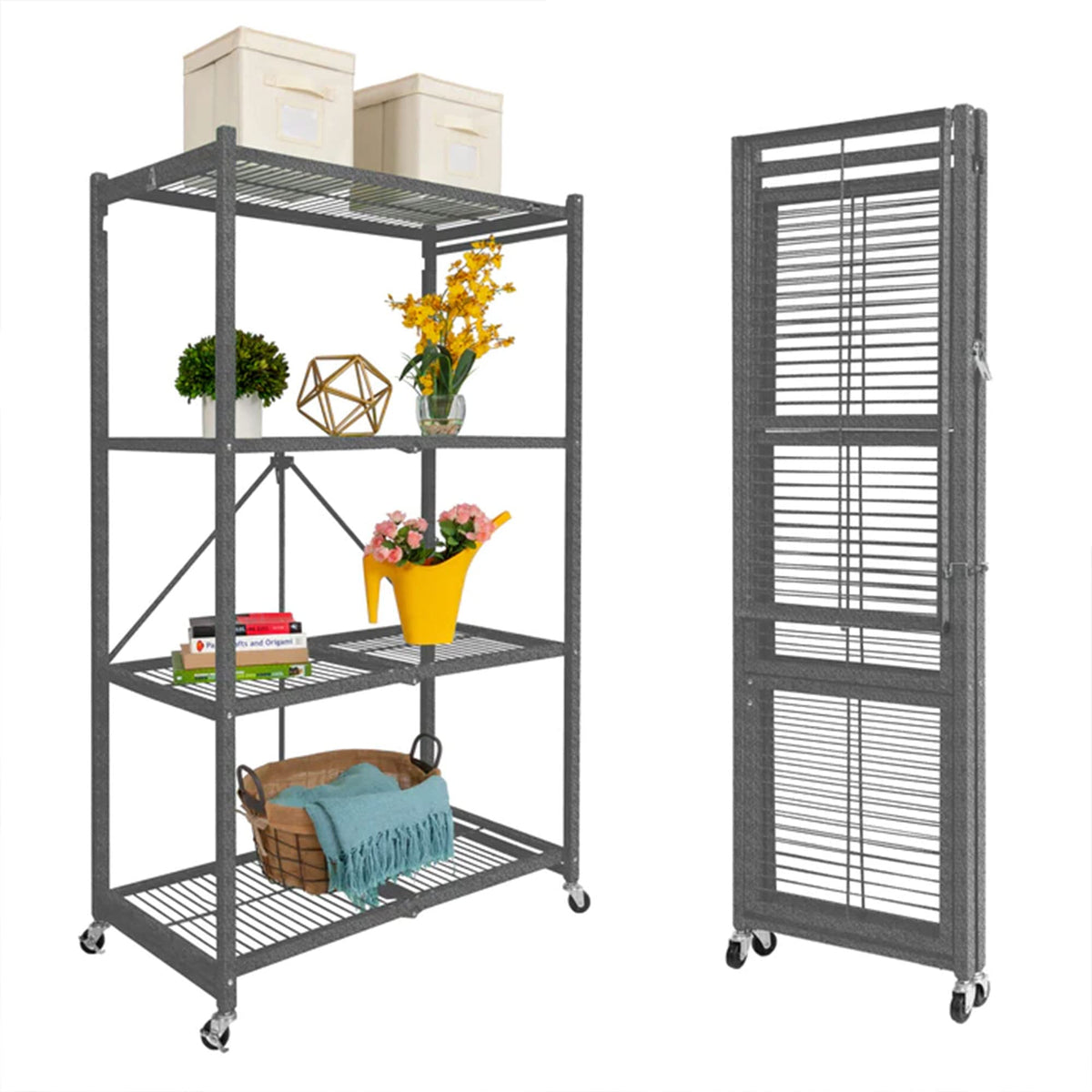 Foldable 4-Tier Heavy-Duty Steel Storage Rack R5538