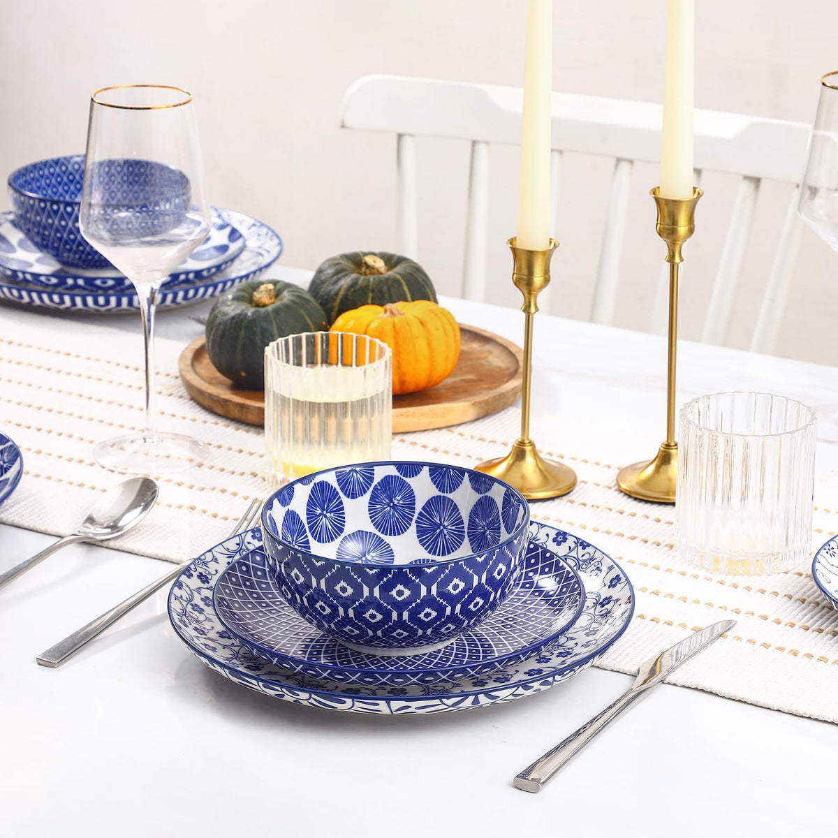 Ceramic Plates and Bowls Set, 12 Pieces Dinnerware Set for 4 U396627