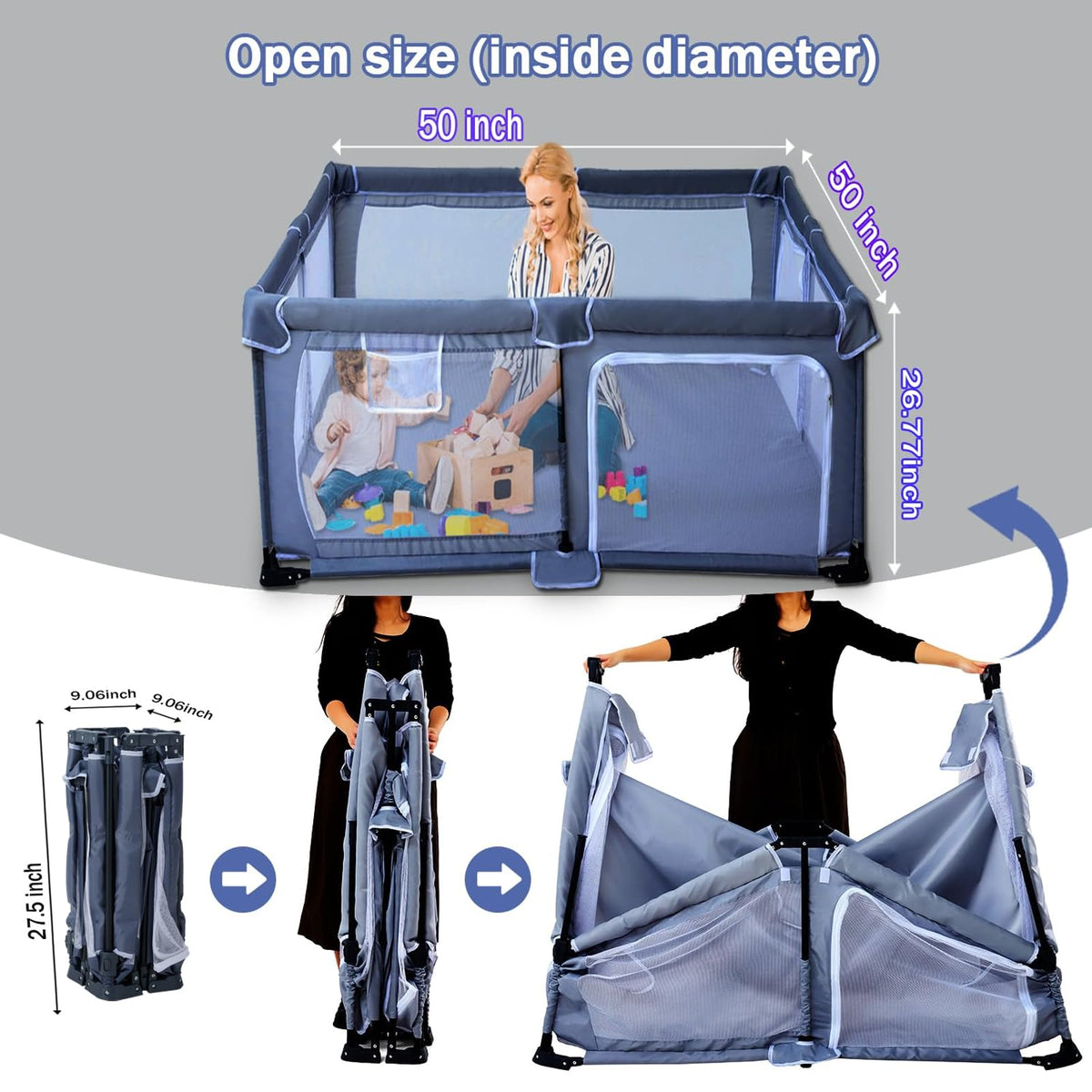 Foldable Baby Playpen with Mat and Storage Bags K8467