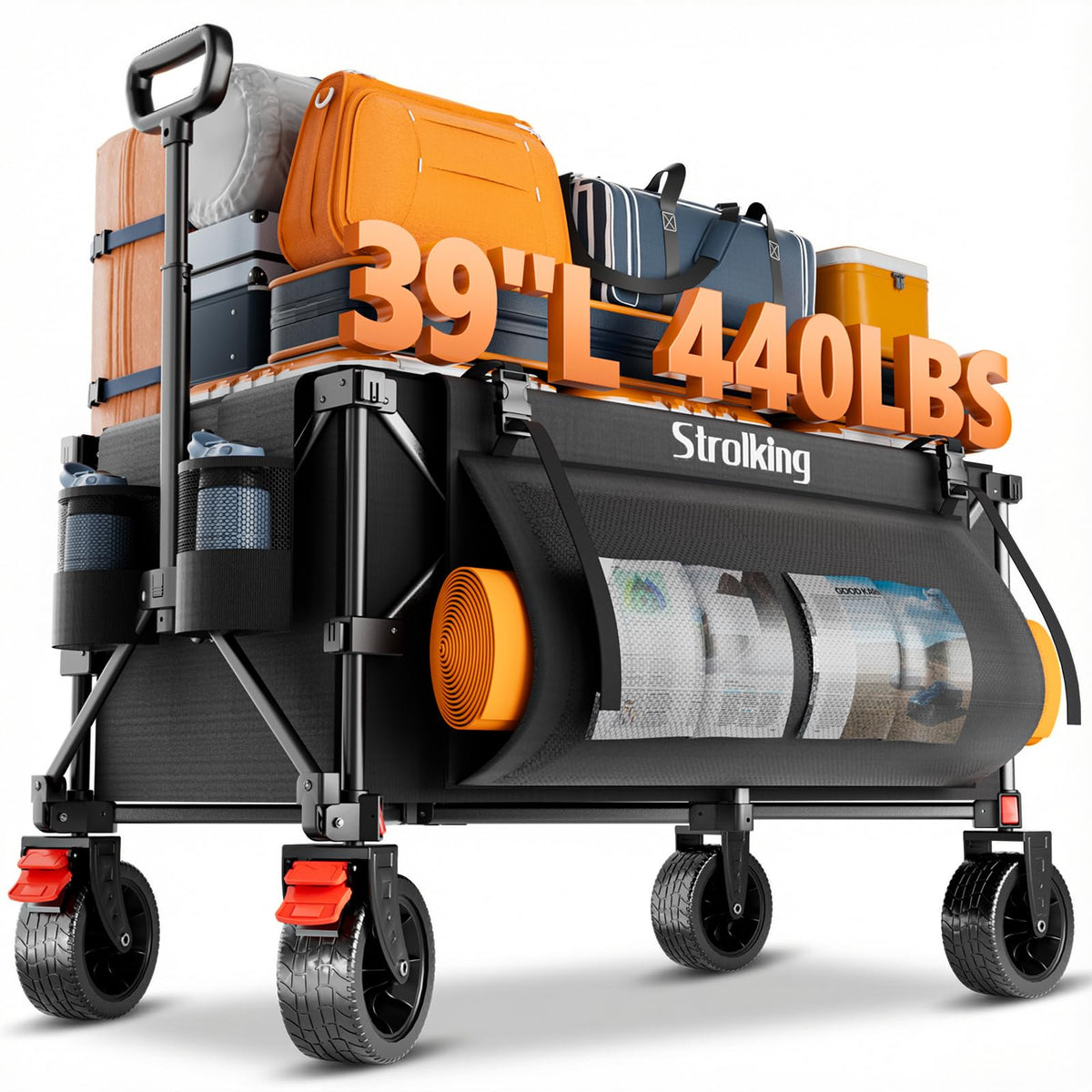 220L Collapsible Heavy Duty Folding Wagon Cart with All-Terrain Wheels Y5463