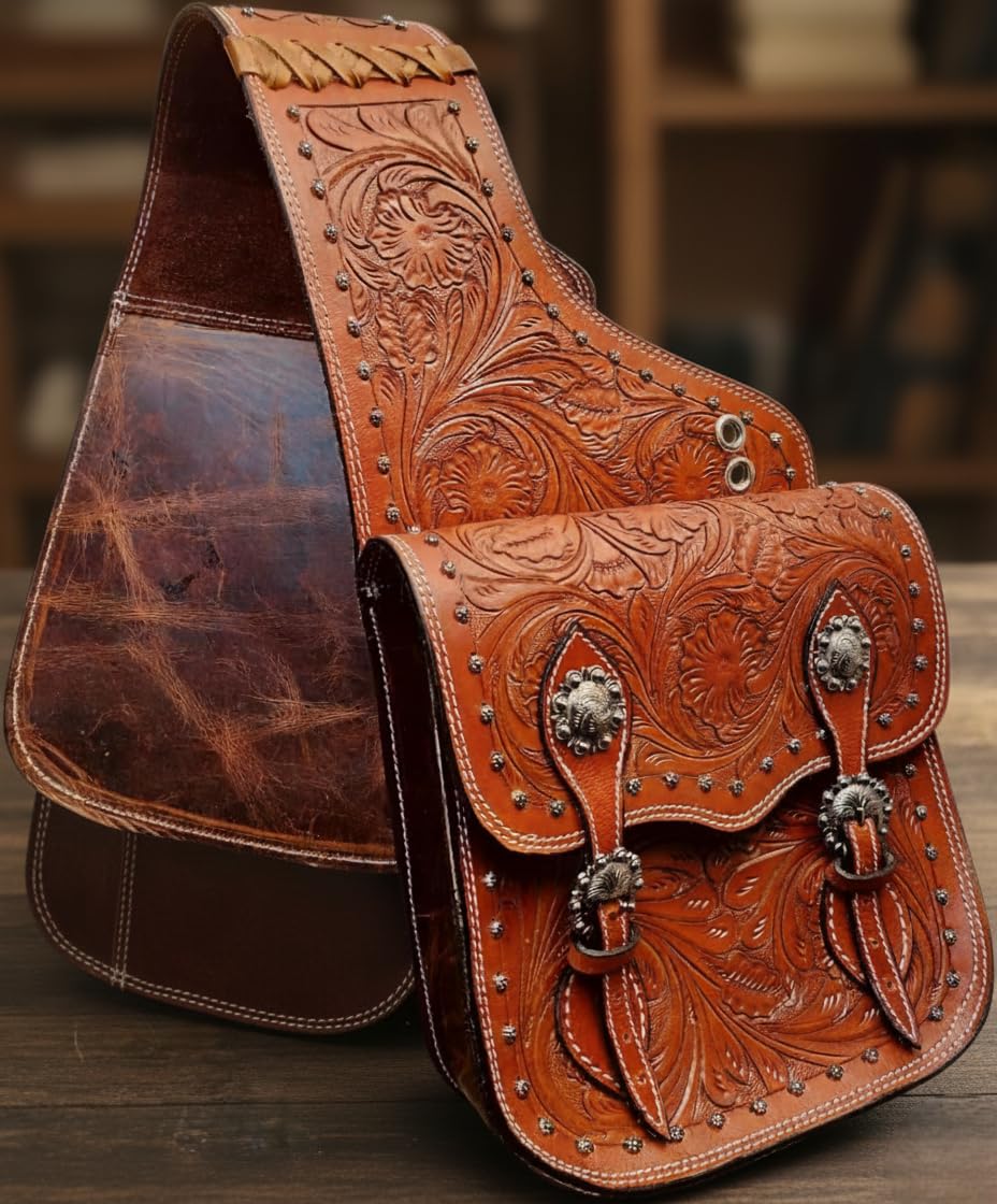 Brown Leather Saddle Bag with Adjustable Straps F8193