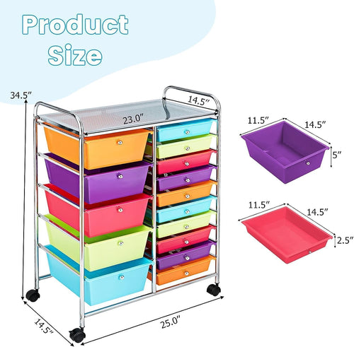 15 Drawer Rolling Storage Cart with Lockable Wheels G98599