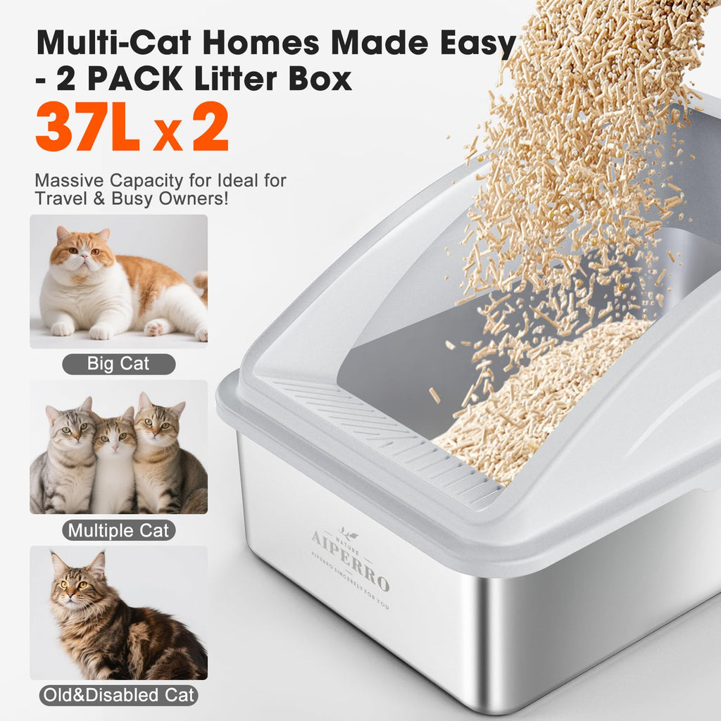 XL Enclosed High Sided Stainless Steel Cat Litter Box with Lid W9929