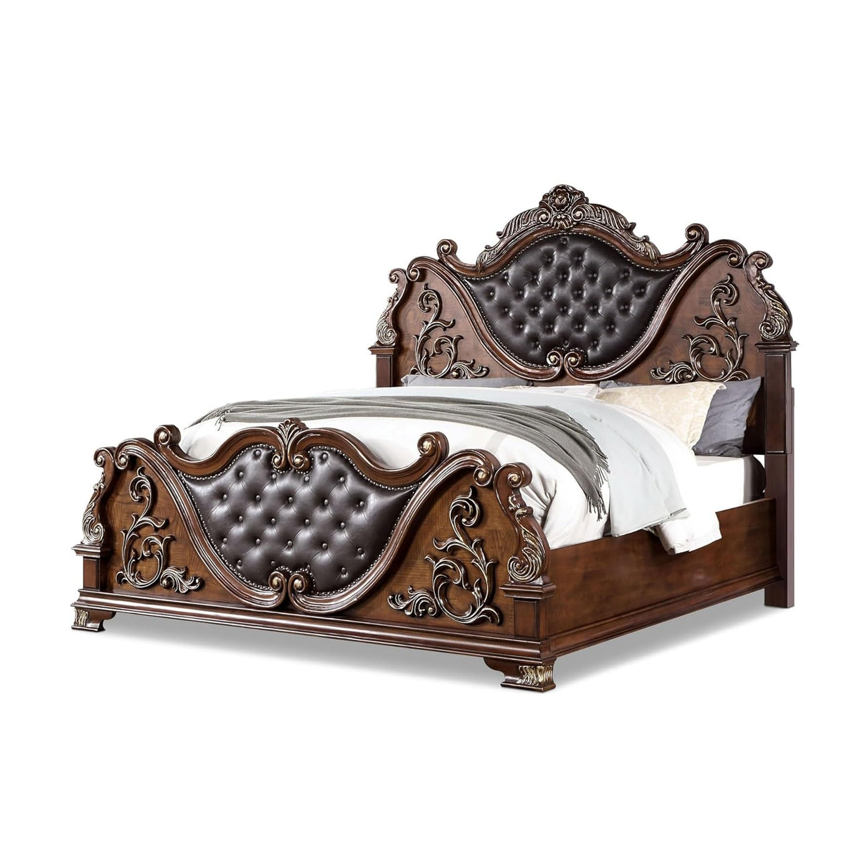 Brown Cherry California King Size Tufted Leatherette Bed H931