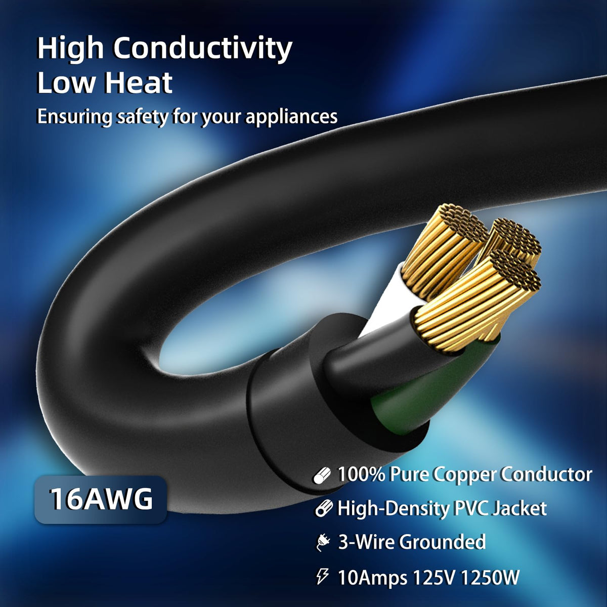100 FT Waterproof Black 16 AWG Extension Cord F641