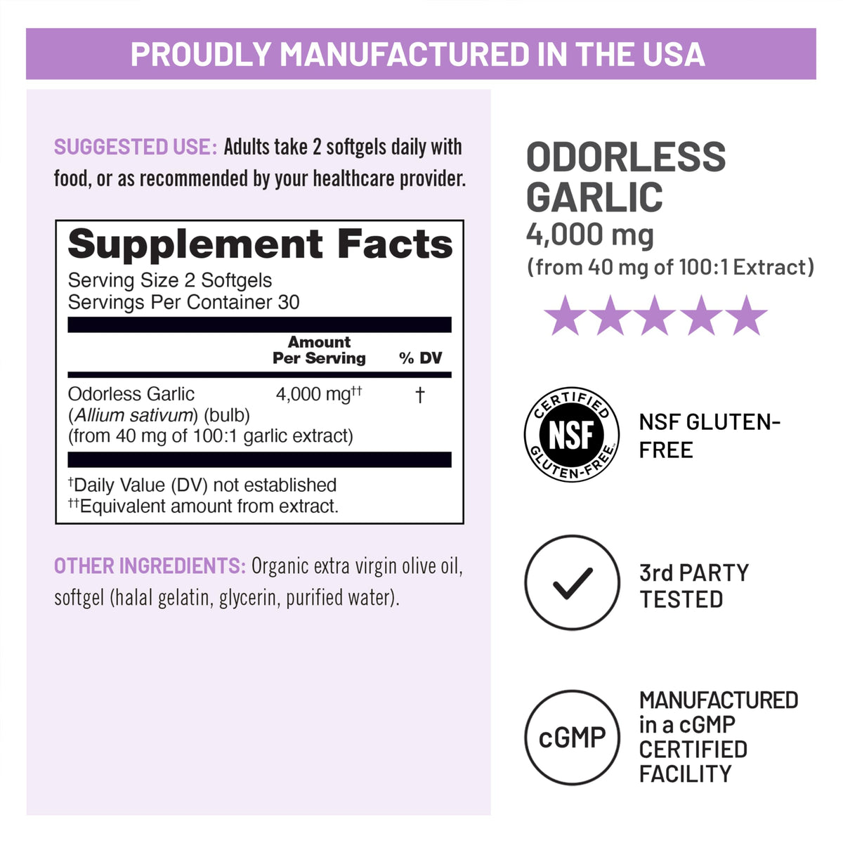 Odorless Garlic Supplement 4000mg 60 Count C371123