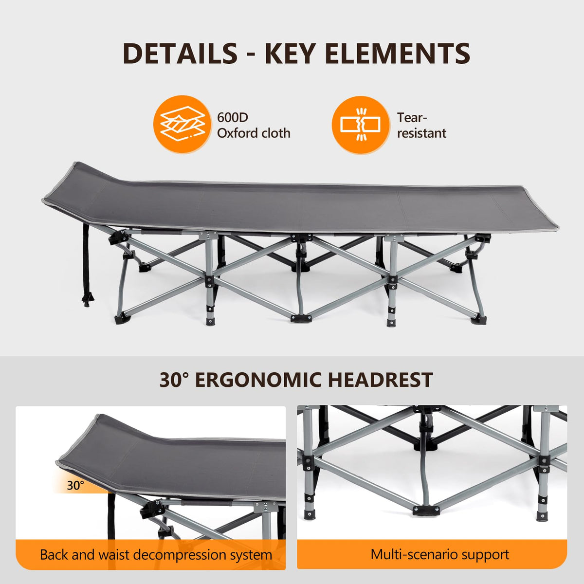 Folding Camping Cot Bed with Mattress and Pillow H157274