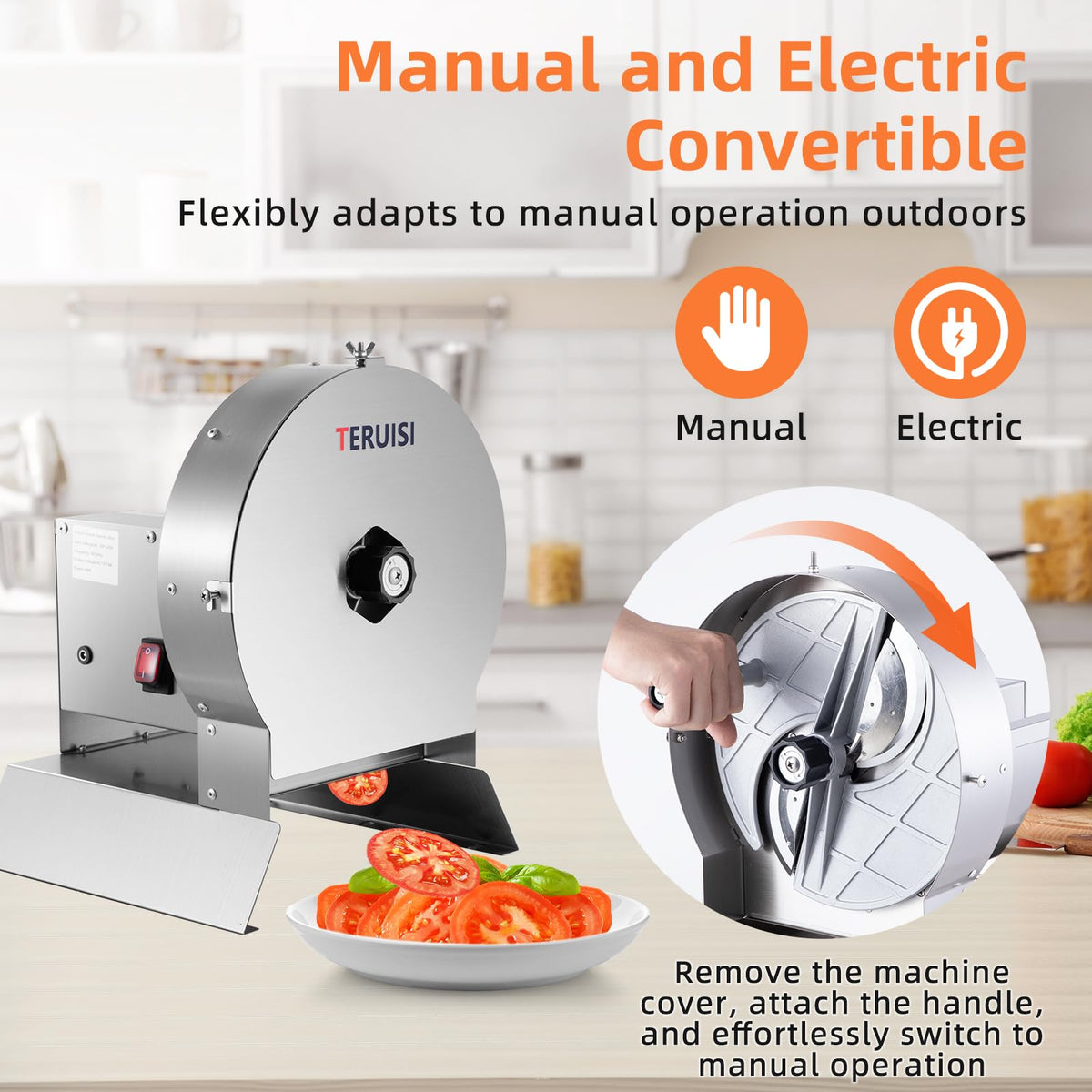 Electric Vegetable Slicer, Stainless Steel 2 IN 1 Manual & Electric Food Slicer I569664