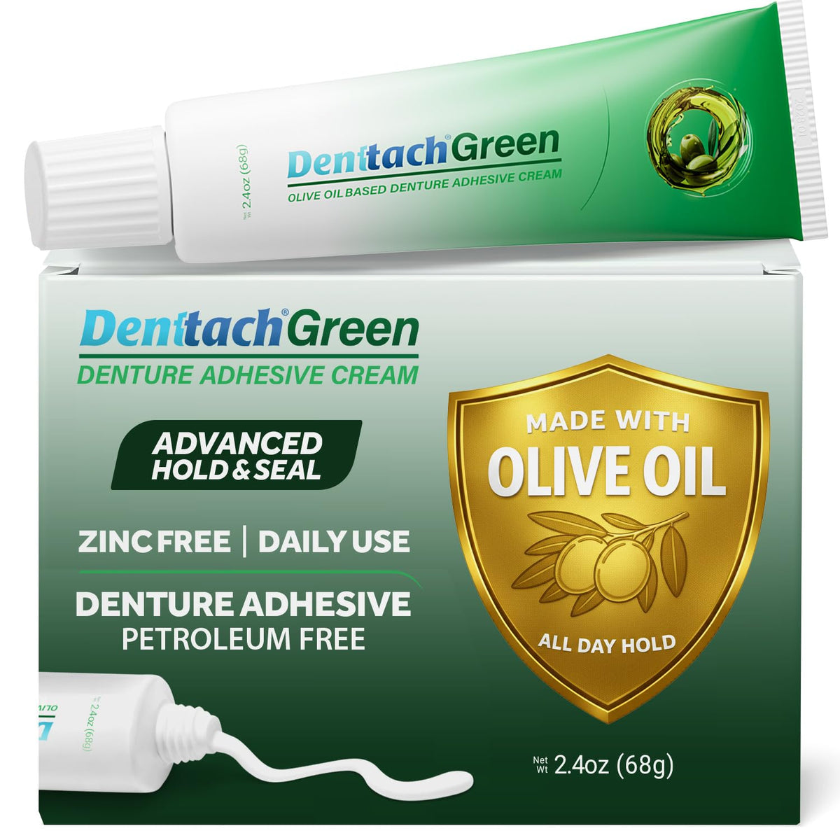 Green Petroleum Free Olive Oil Based Denture Adhesive 2.4 Ounce T84831