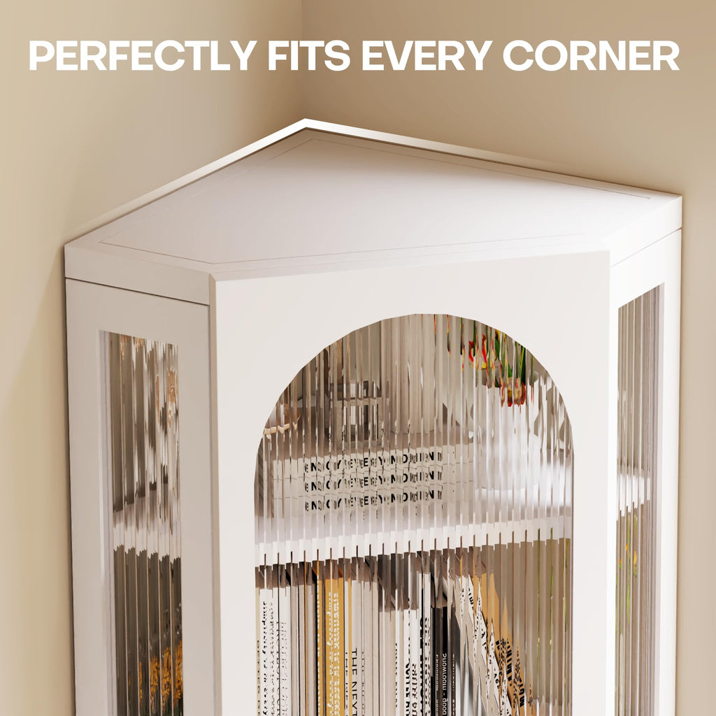 White Metal Corner Wall Cabinet with Glass Doors and Shelves N6426
