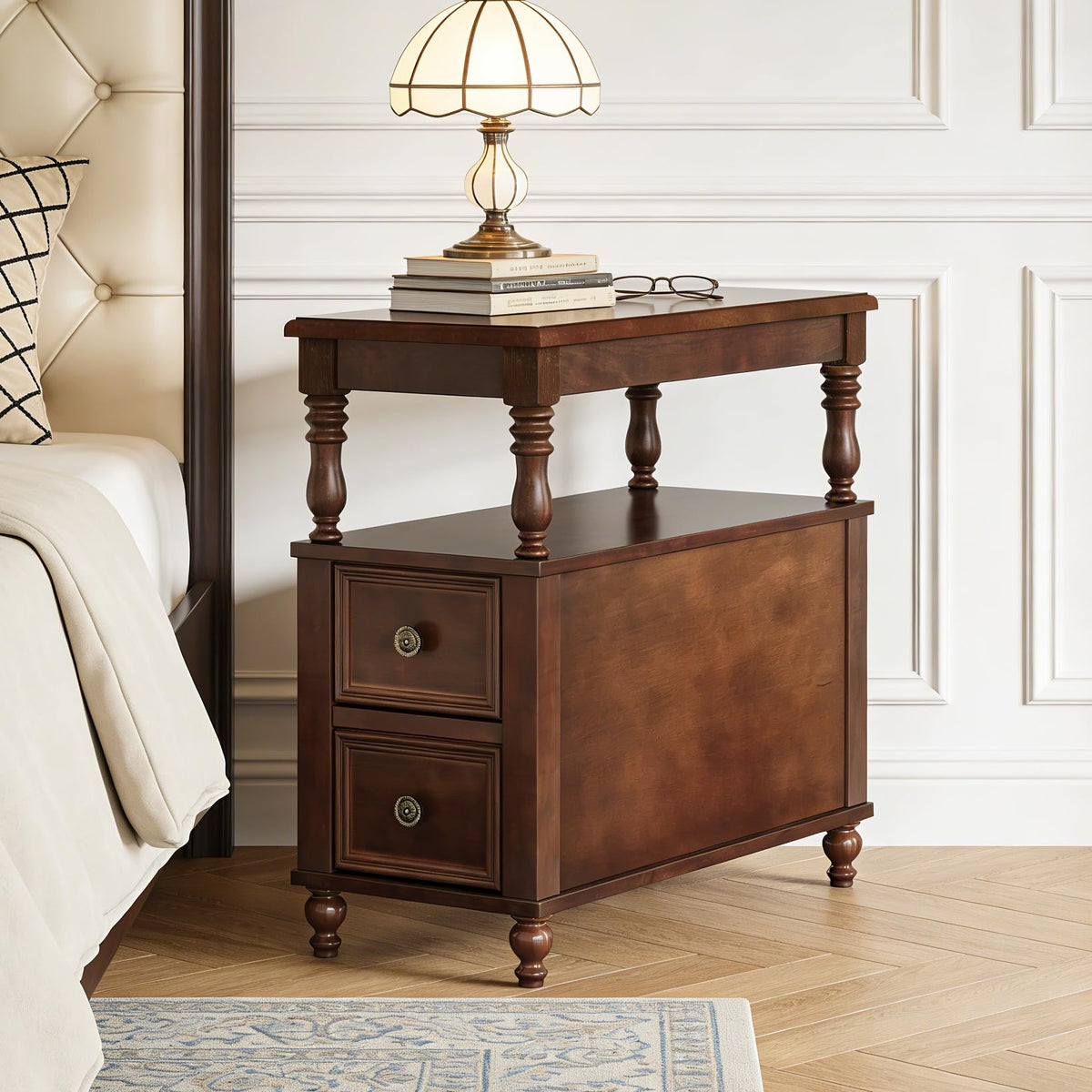 Solid Wood End Table with 2 Drawers and 2-Tier Open Shelf I958800