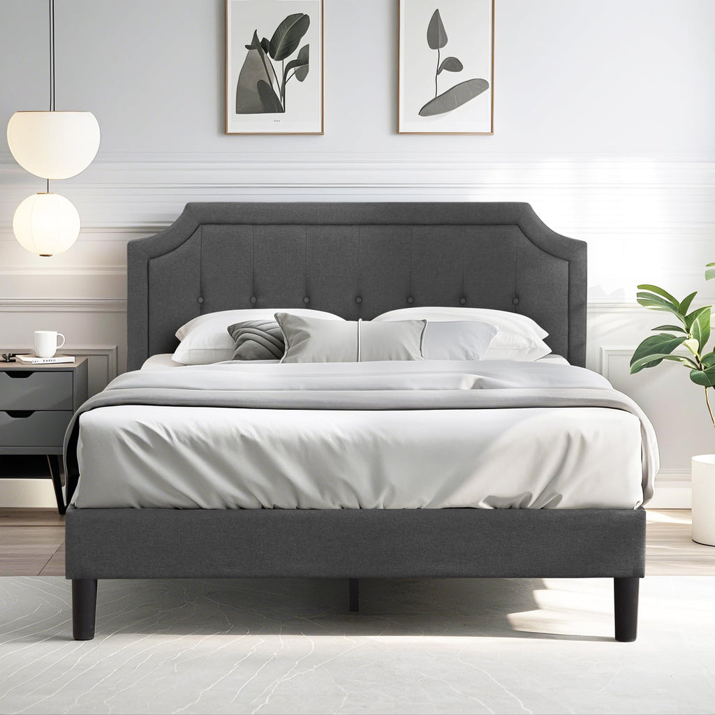 Queen Size Fabric Upholstered Platform Bed Frame with Wooden Slats P809