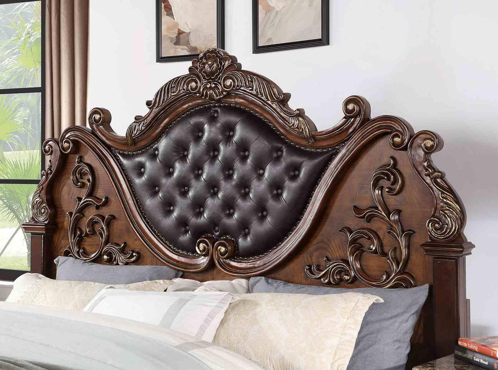 Brown Cherry California King Size Tufted Leatherette Bed H931
