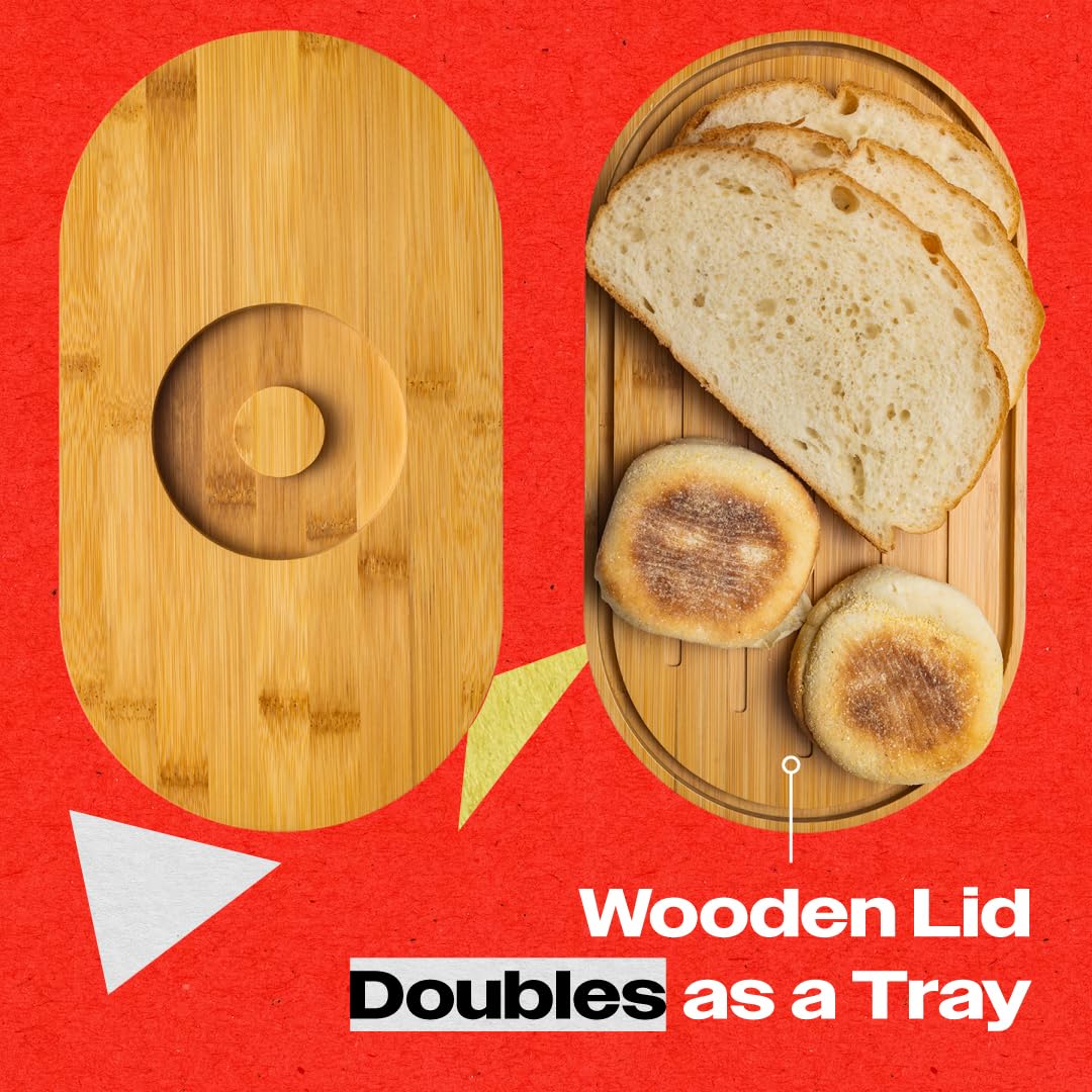 Large 2-Layer Bamboo Bread Box with Clear Viewing Window Y89841