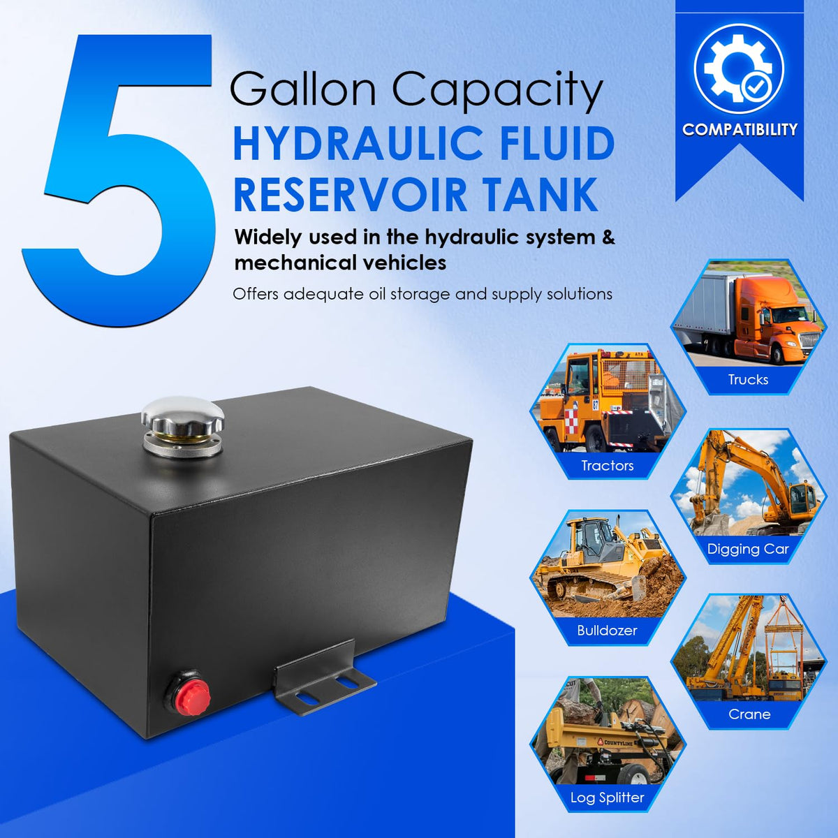 5 Gallon Hydraulic Fluid Reservoir Tank 14 Gauge Steel B478