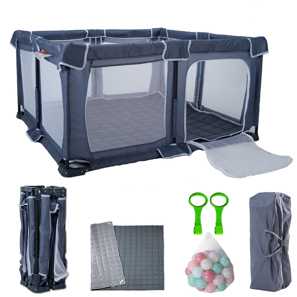 Foldable Baby Playpen with Mat and Storage Bags K8467