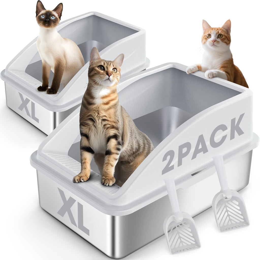 XL Enclosed High Sided Stainless Steel Cat Litter Box with Lid W9929