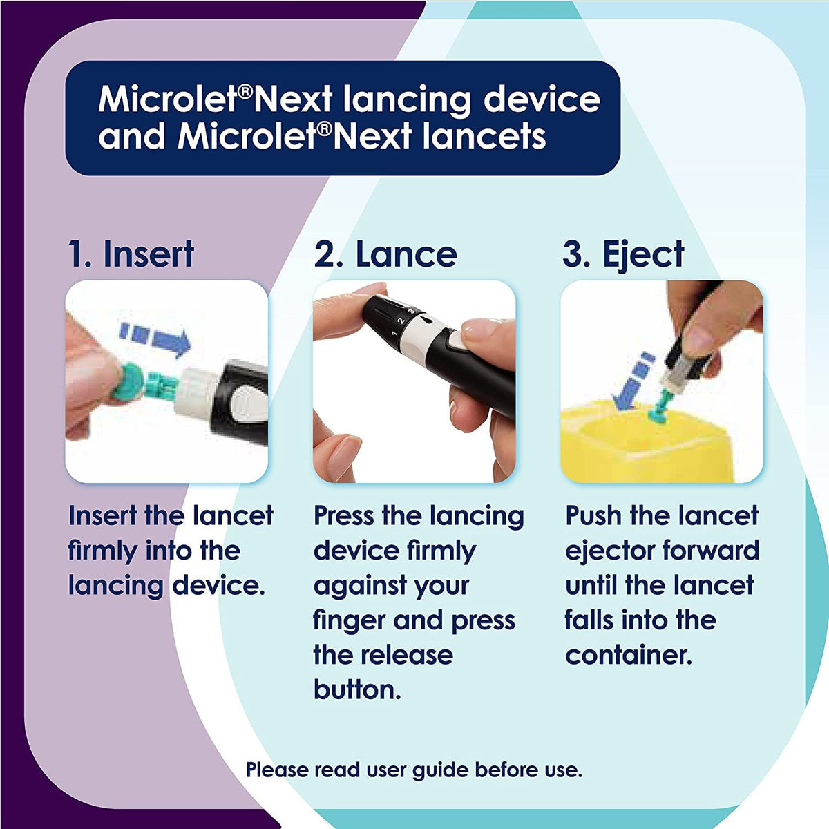 Colored Lancets 100 Each Pack of 2 with Lancing Device W5398