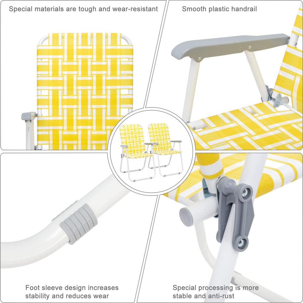 Yellow Striped Webbed Lawn Chairs Set of 2 D4714