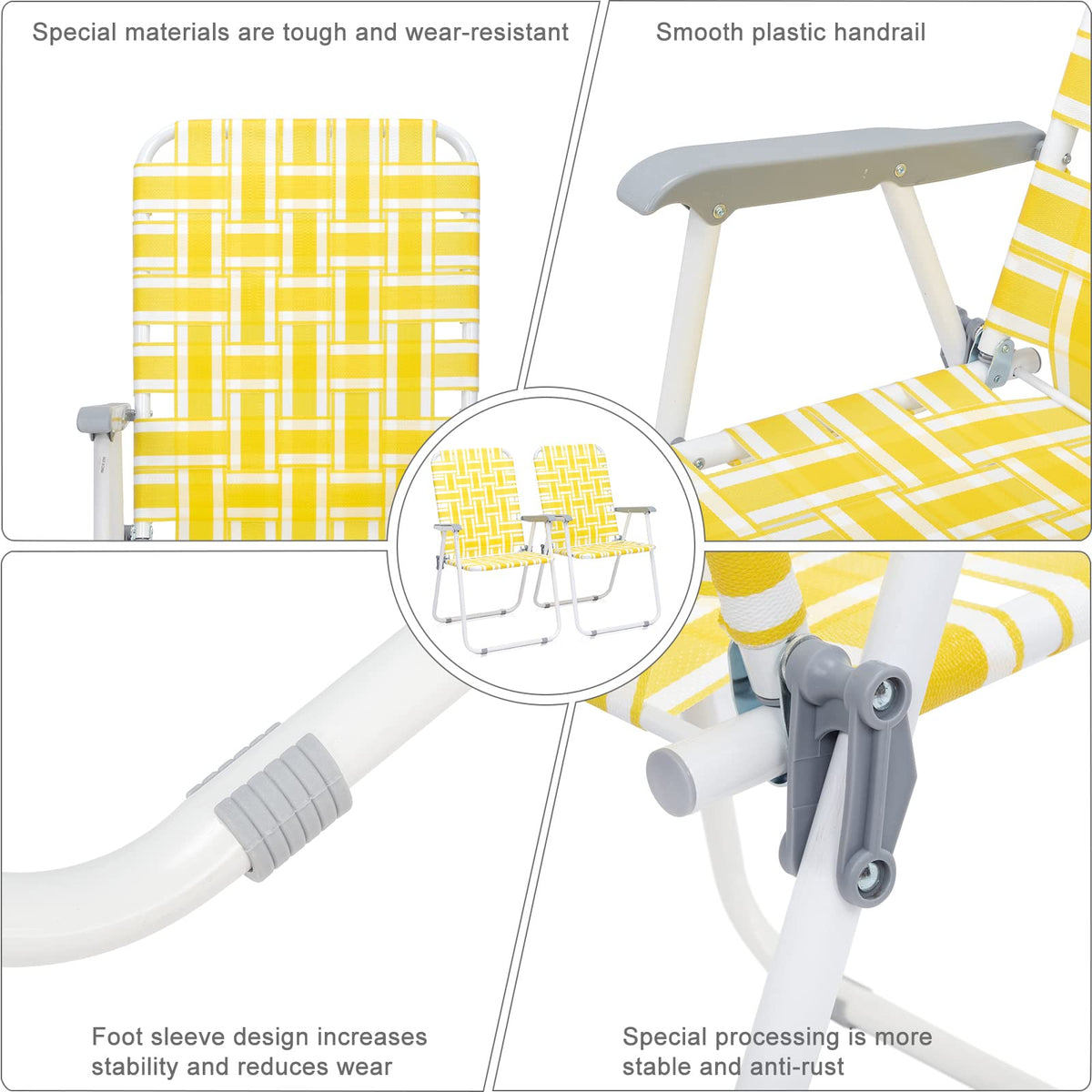 Yellow Striped Webbed Lawn Chairs Set of 2 D4714