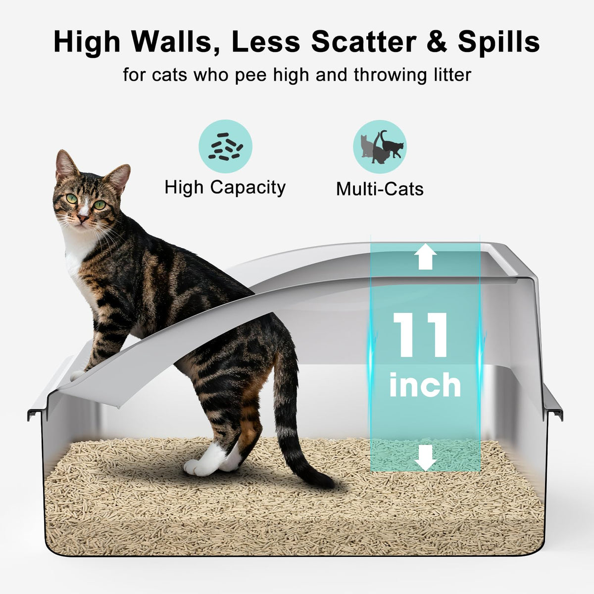 XL Enclosed High Sided Stainless Steel Cat Litter Box with Lid W9929