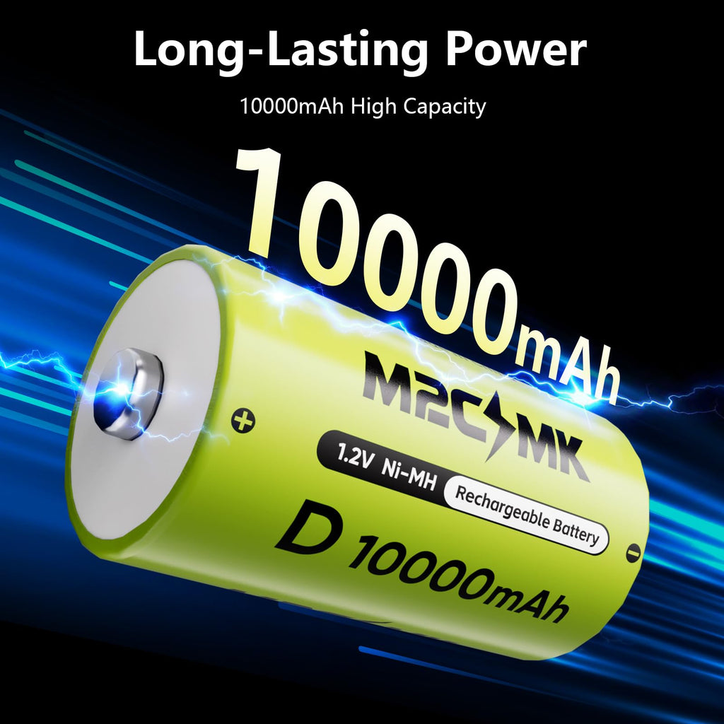 4 Pack 10000mAh Rechargeable NiMH D Cell Batteries with Charger M147382