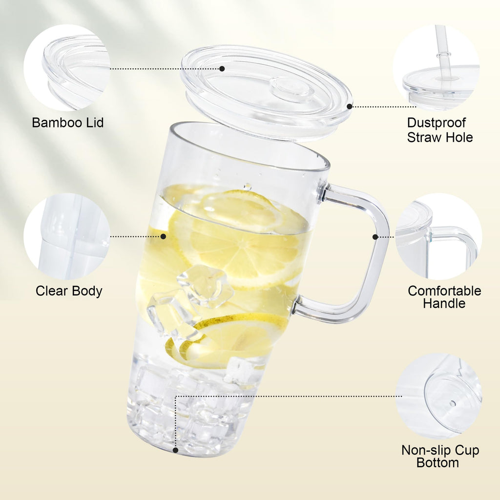 20oz 2Pack Clear Plastic Tumbler with Handle Lid and Straw C350019