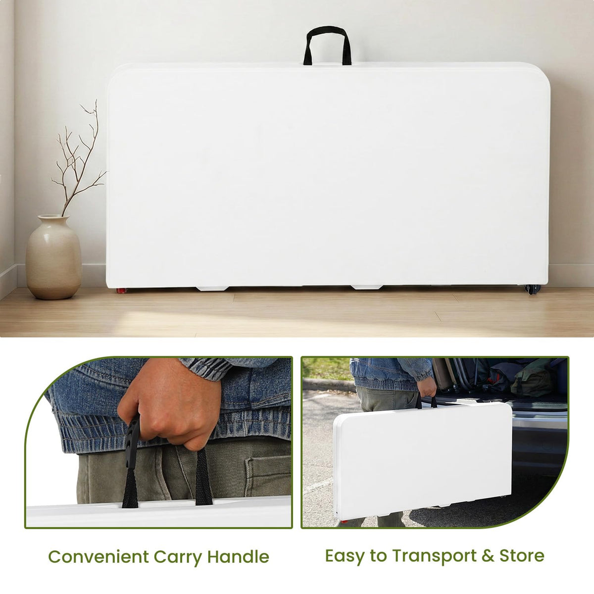 White Plastic Folding Card Table with Carrying Handle I929