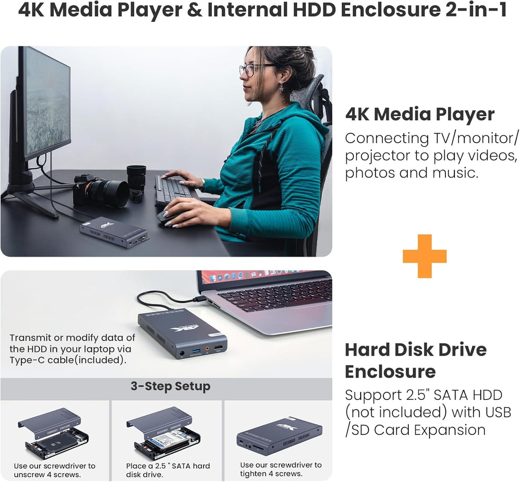 4K 60Hz H.265 Ultra HD Digital Media Player & HDD Enclosure 2 in 1 X8489