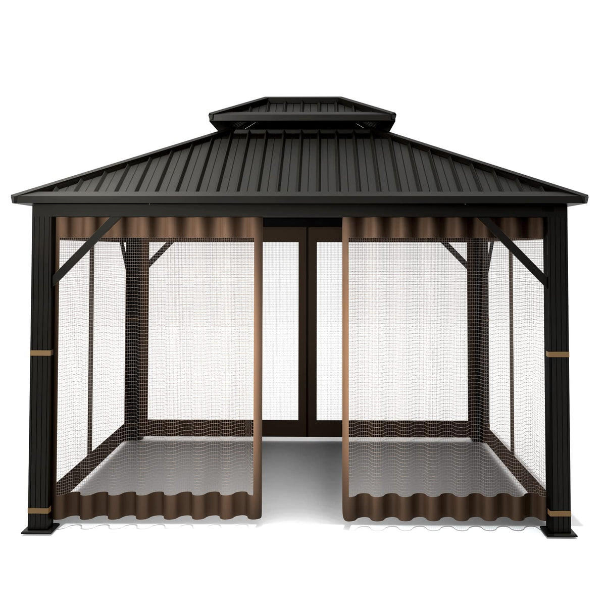 10' x 10' 4-Panel Mosquito Netting Sidewall Curtain with Zipper (Brown) R5460