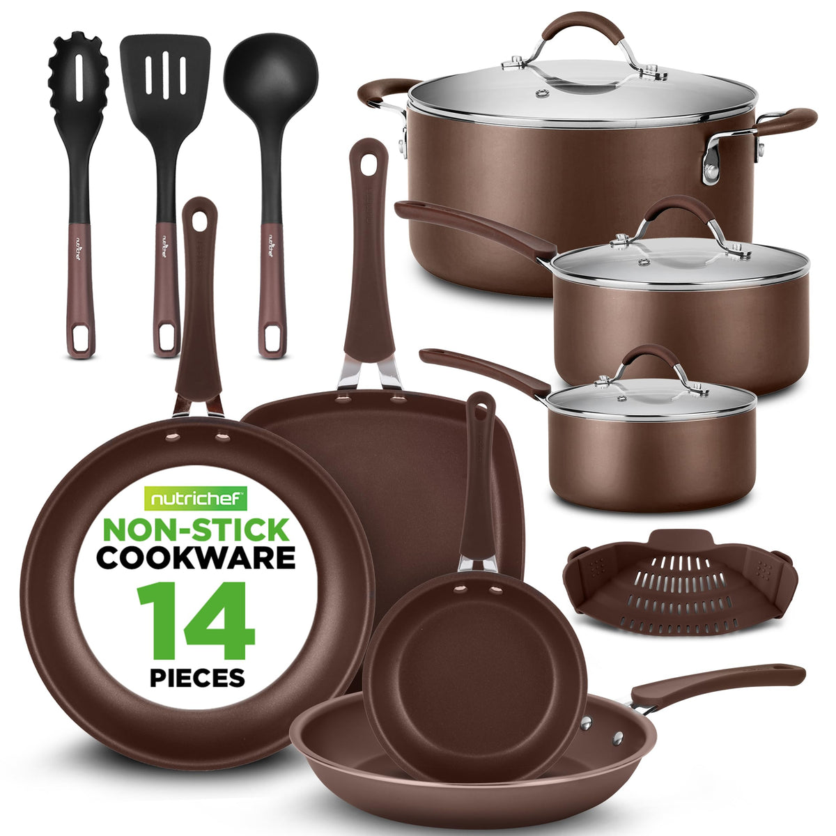 14-Piece Nonstick Brown Cookware Set L9295