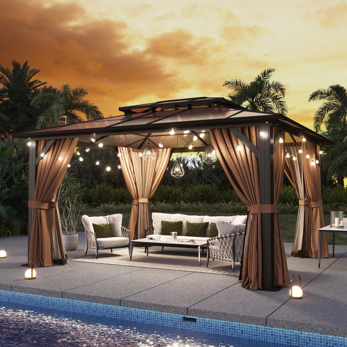 12'x10' Hardtop Gazebo with Polycarbonate Double Roof V293347