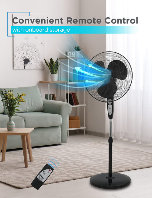 18" Oscillating Pedestal Fan with Remote, Black B61719