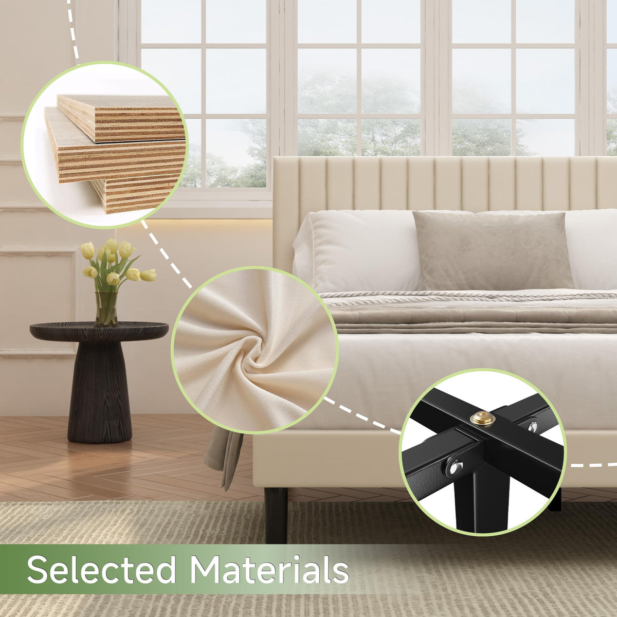 Beige Queen Velvet Bed Frame K53724