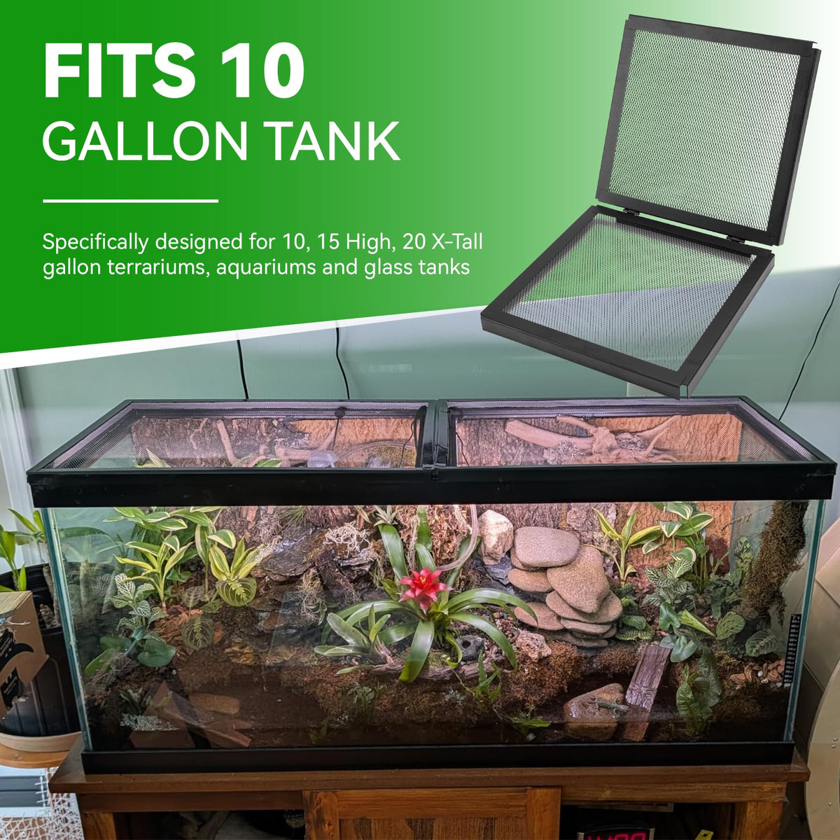 10 Gallon Tank Lid, Hinged Terrarium Screen Cover, 20.8" x 10.8" A987