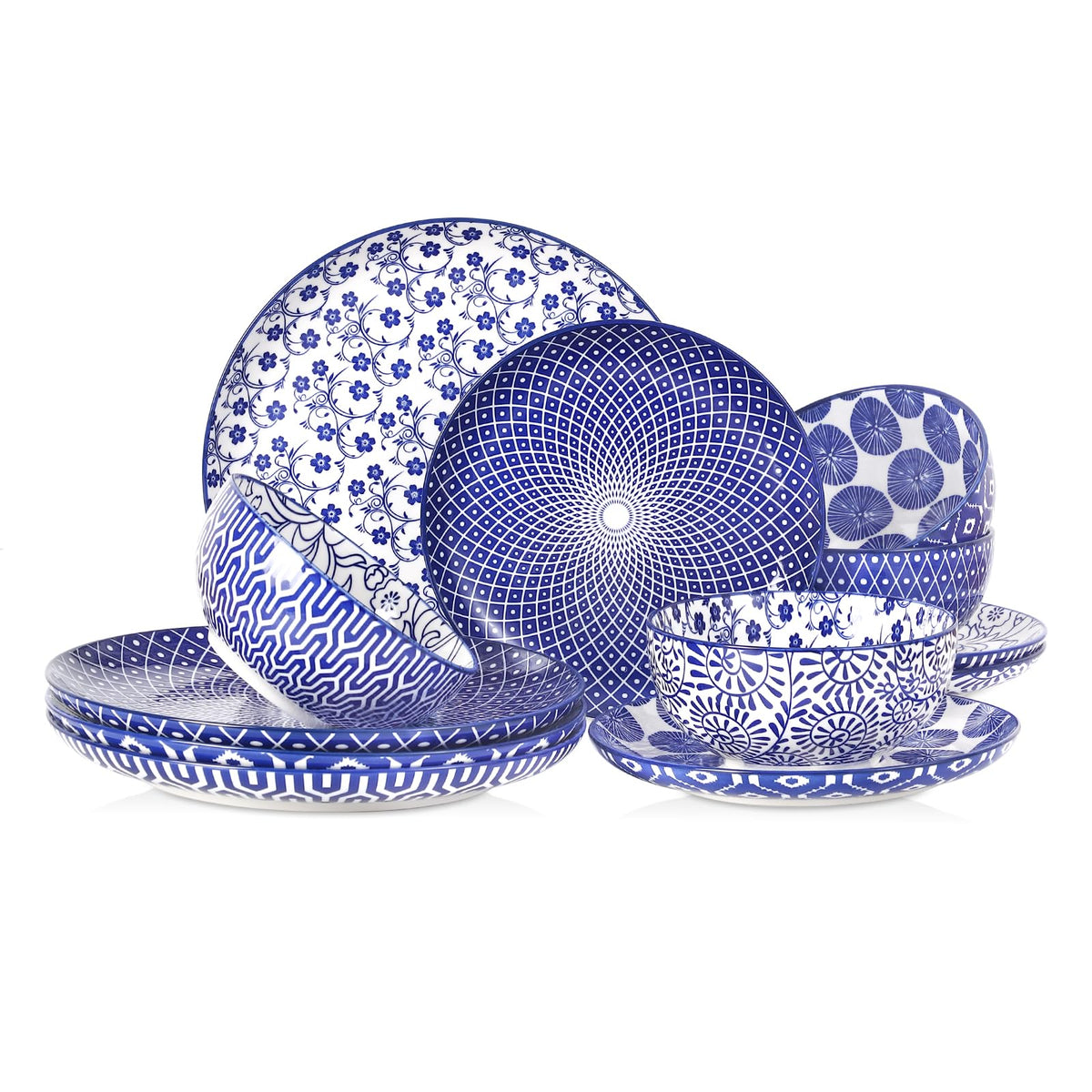 Ceramic Plates and Bowls Set, 12 Pieces Dinnerware Set for 4 U396627