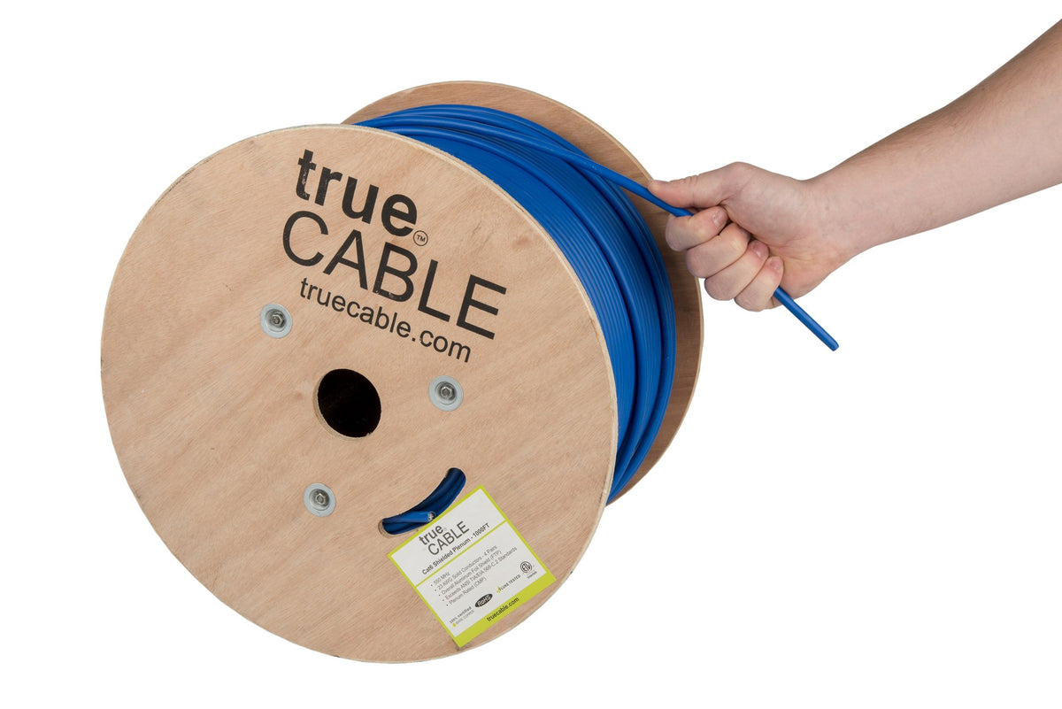 Cat6 Plenum Shielded 1000ft Blue 23AWG Solid Bare Copper Ethernet Cable U6770