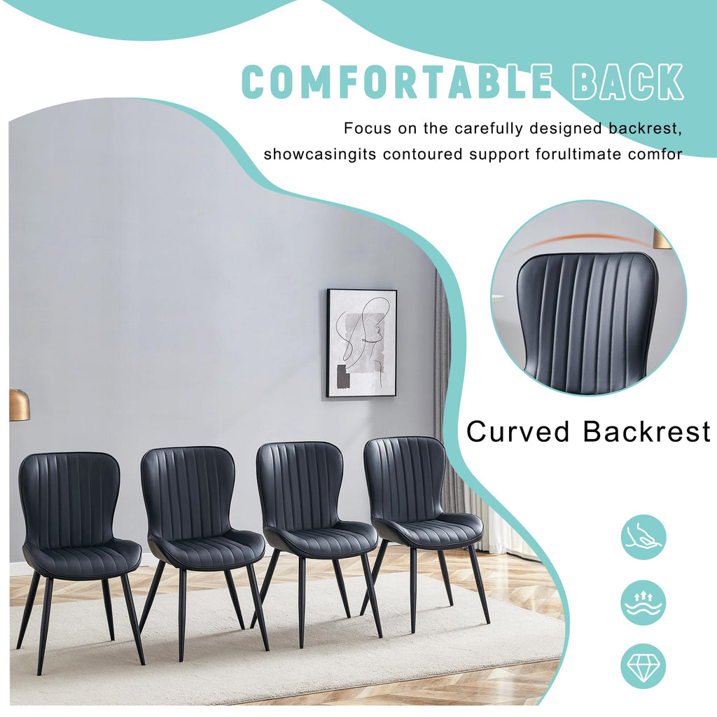 Black Dining Chairs Set of 4 PU Leather Metal Leg M386023