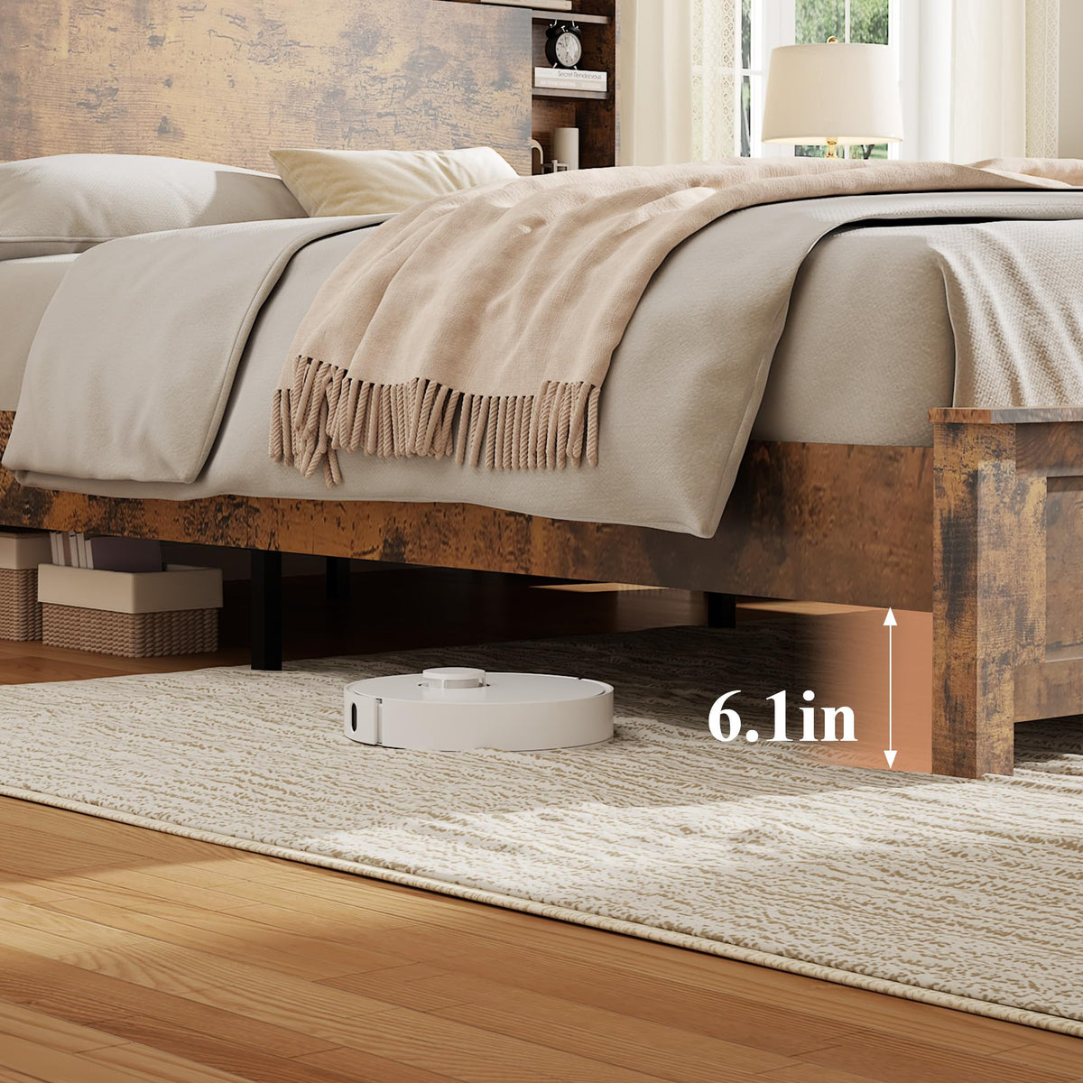 Full Size Storage Headboard Charging Station LED Platform Bed Frame D948936