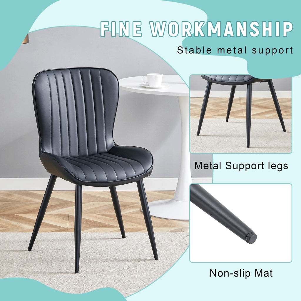 Black Dining Chairs Set of 4 PU Leather Metal Leg M386023