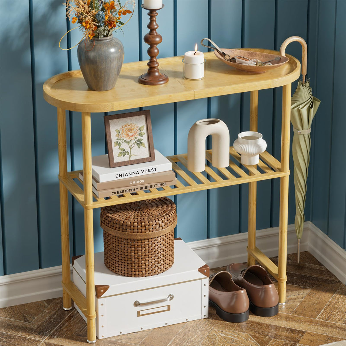 Bamboo 2-tier Oval Top Console Table I2410