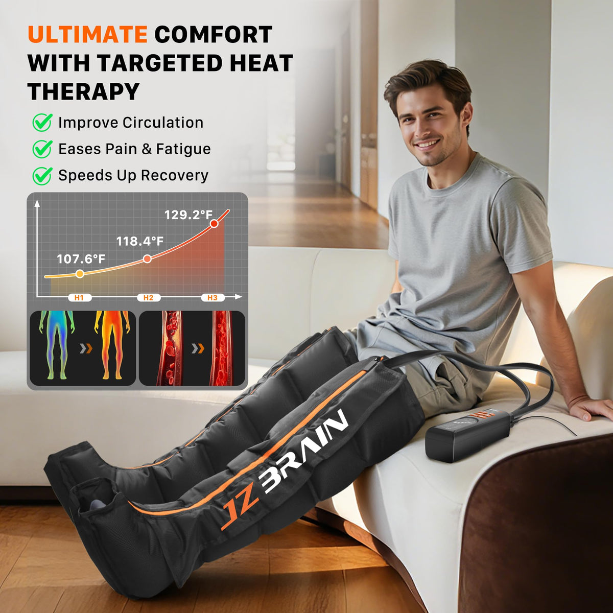 Air Compression Boots Leg Massager with Heat, 6 Modes & 11 Intensities (Large) D573866